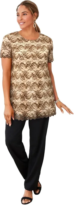 Jessica London Women's Plus Size Stretch Lace Tunic