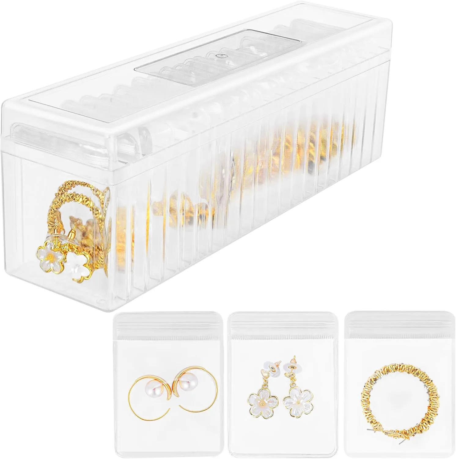 Jewelry Box Organizer Clear Acrylic With Lid Travel Jewelry Case With Jewelry bags, for Earrings Rings Necklaces Organizer Box (1 Piece Small Clear Jewelry Box, With 20pcs Jewelry Bags)
