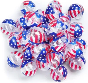 Jexine American Flag Inflatable Pool Beach Balls 4 to 5 Inch Usa Flag Patriotic Beach Balls Pool Float Filled with Sparkle Stars Confetti for Independence Day Swimming Pool Beach Party Toys (25 Pcs)