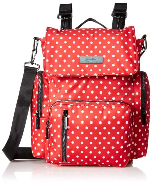 JuJuBe Be Sporty Backpack/Diaper Bag, Onyx Collection - Black Ruby - Red/White Polka Dots