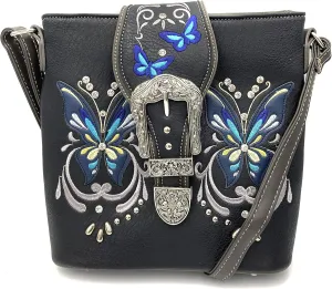 Justin West Floral Embroidery Butterfly Rhinestone Cross Stud Conceal Carry Handbag Purse