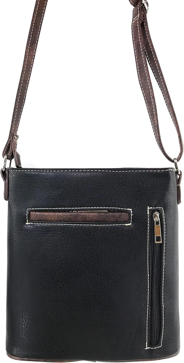 Justin West Native Longhorn Cow Skull Cactus Feather Color Conceal Carry Shoulder Handbag Purse | Trifold Wallet