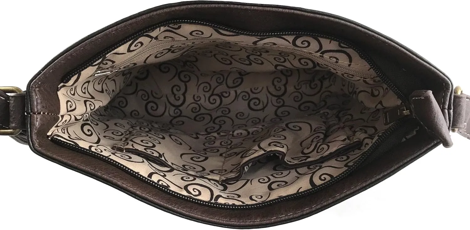 Justin West Native Longhorn Cow Skull Cactus Feather Color Conceal Carry Shoulder Handbag Purse | Trifold Wallet