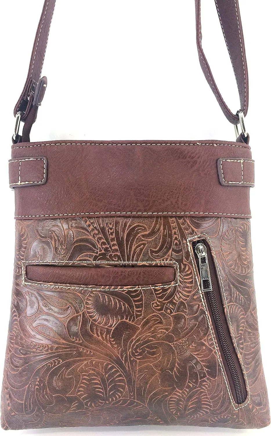 Justin West Tooled Winged Sugar Skull Roses Laser Cut Chain Shoulder Concealed Carry Handbag Purse Wallet Messenger Bag