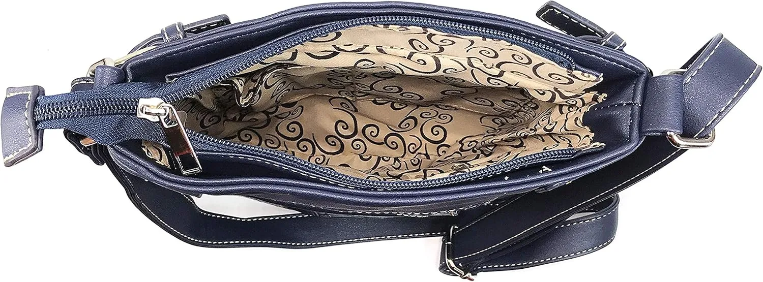 Justin West Tooled Winged Sugar Skull Roses Laser Cut Chain Shoulder Concealed Carry Handbag Purse Wallet Messenger Bag