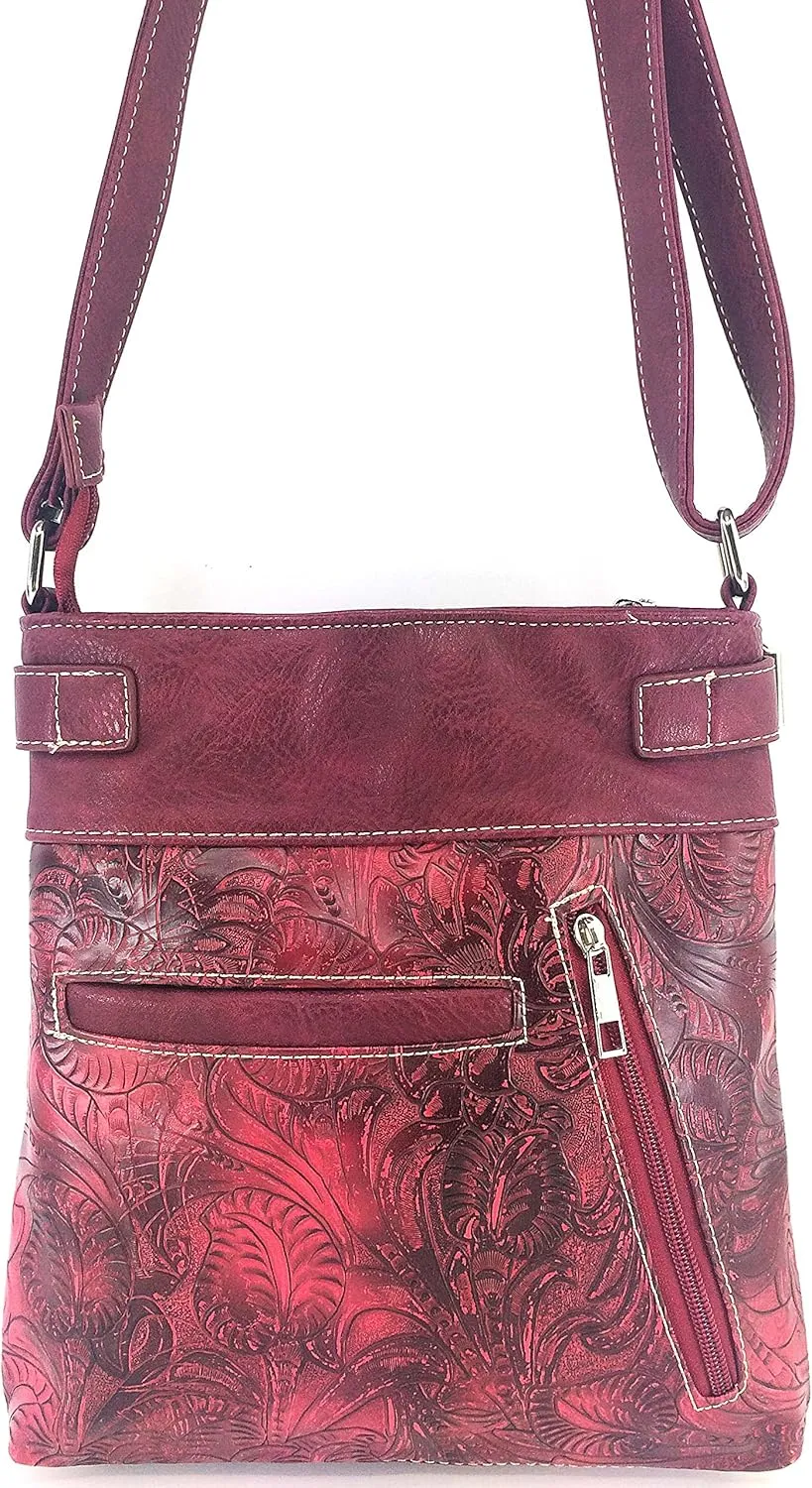 Justin West Winged Sugar Skull Roses Crossbody Messenger Purse Concealed Carry