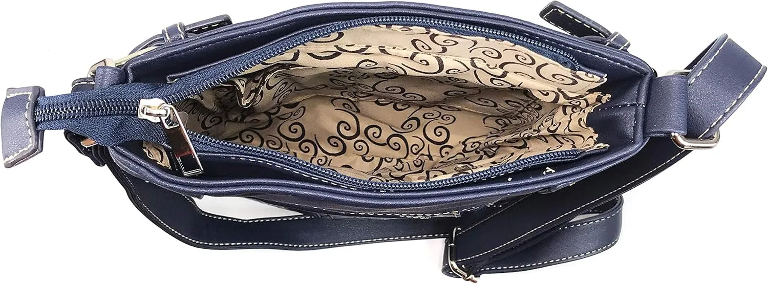 Justin West Winged Sugar Skull Roses Crossbody Messenger Purse Concealed Carry