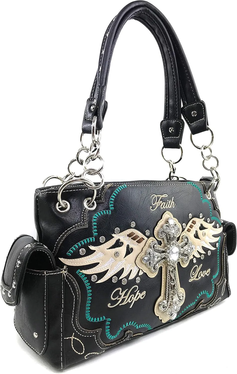 Justin West Women's Concealed Carry Angel Wings Cross Faith Hope Love Western Handbag Tote Purse