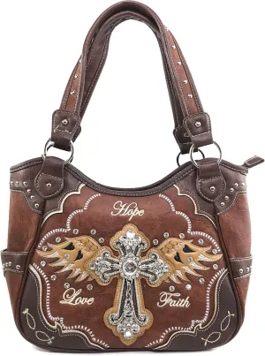 Justin West Women's Concealed Carry Angel Wings Cross Faith Hope Love Western Handbag Tote Purse