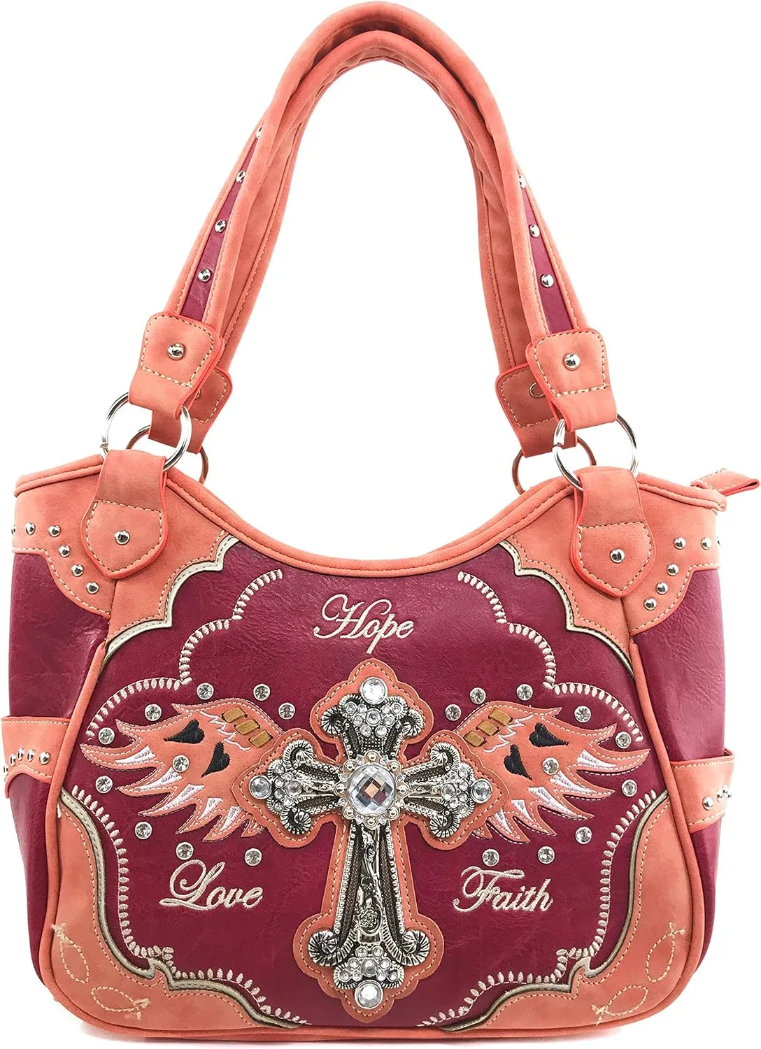 Justin West Women's Concealed Carry Angel Wings Cross Faith Hope Love Western Handbag Tote Purse