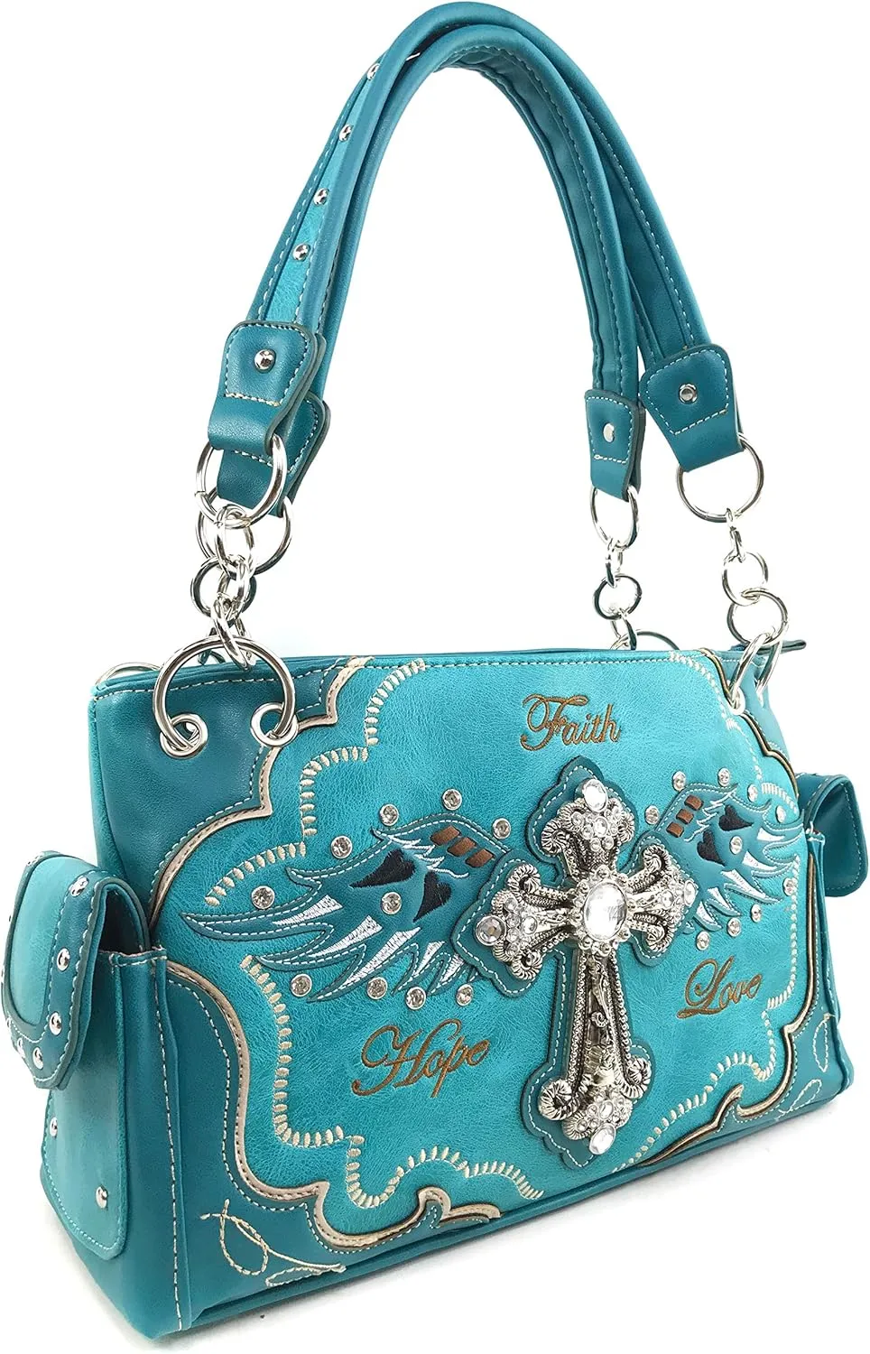 Justin West Women's Concealed Carry Angel Wings Cross Faith Hope Love Western Handbag Tote Purse