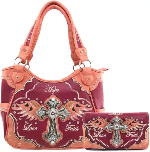 Justin West Women's Concealed Carry Angel Wings Cross Faith Hope Love Western Handbag Tote Purse