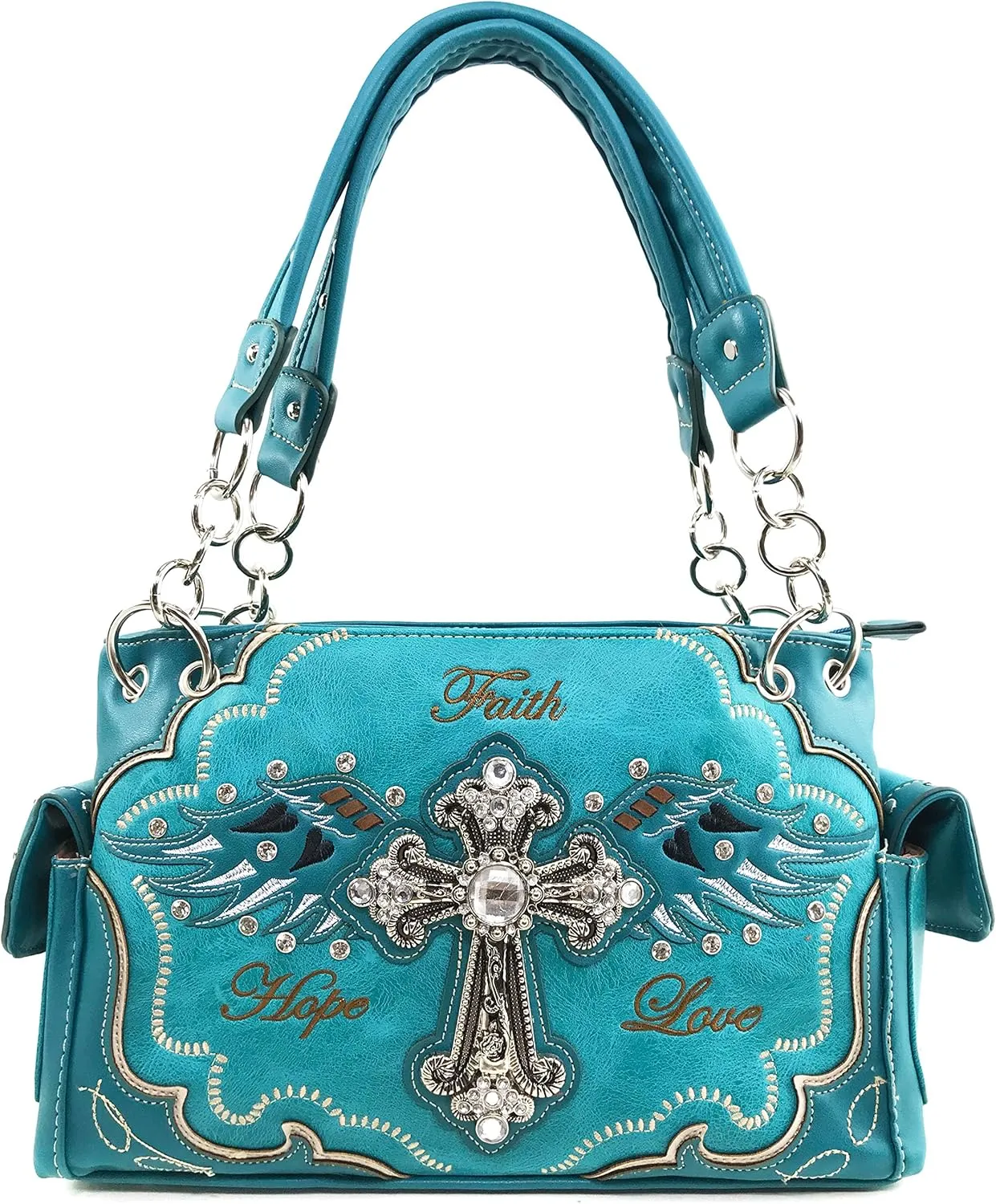 Justin West Women's Concealed Carry Angel Wings Cross Faith Hope Love Western Handbag Tote Purse