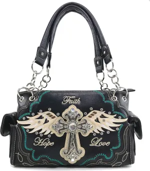 Justin West Women's Concealed Carry Angel Wings Cross Faith Hope Love Western Handbag Tote Purse
