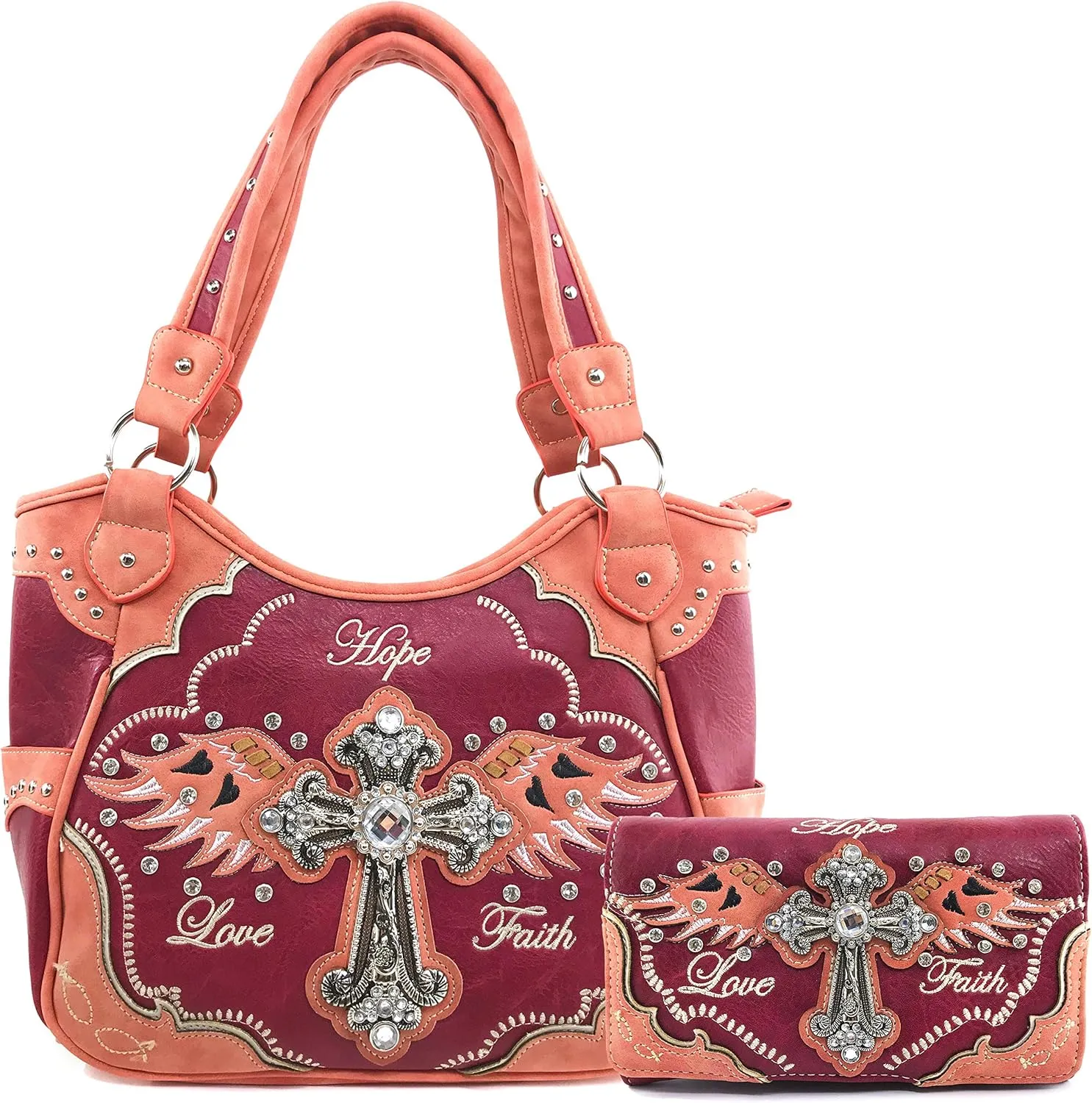 Justin West Women's Concealed Carry Angel Wings Cross Faith Hope Love Western Handbag Tote Purse