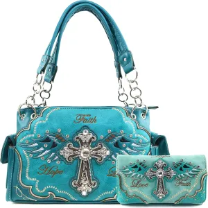 Justin West Women's Concealed Carry Angel Wings Cross Faith Hope Love Western Handbag Tote Purse