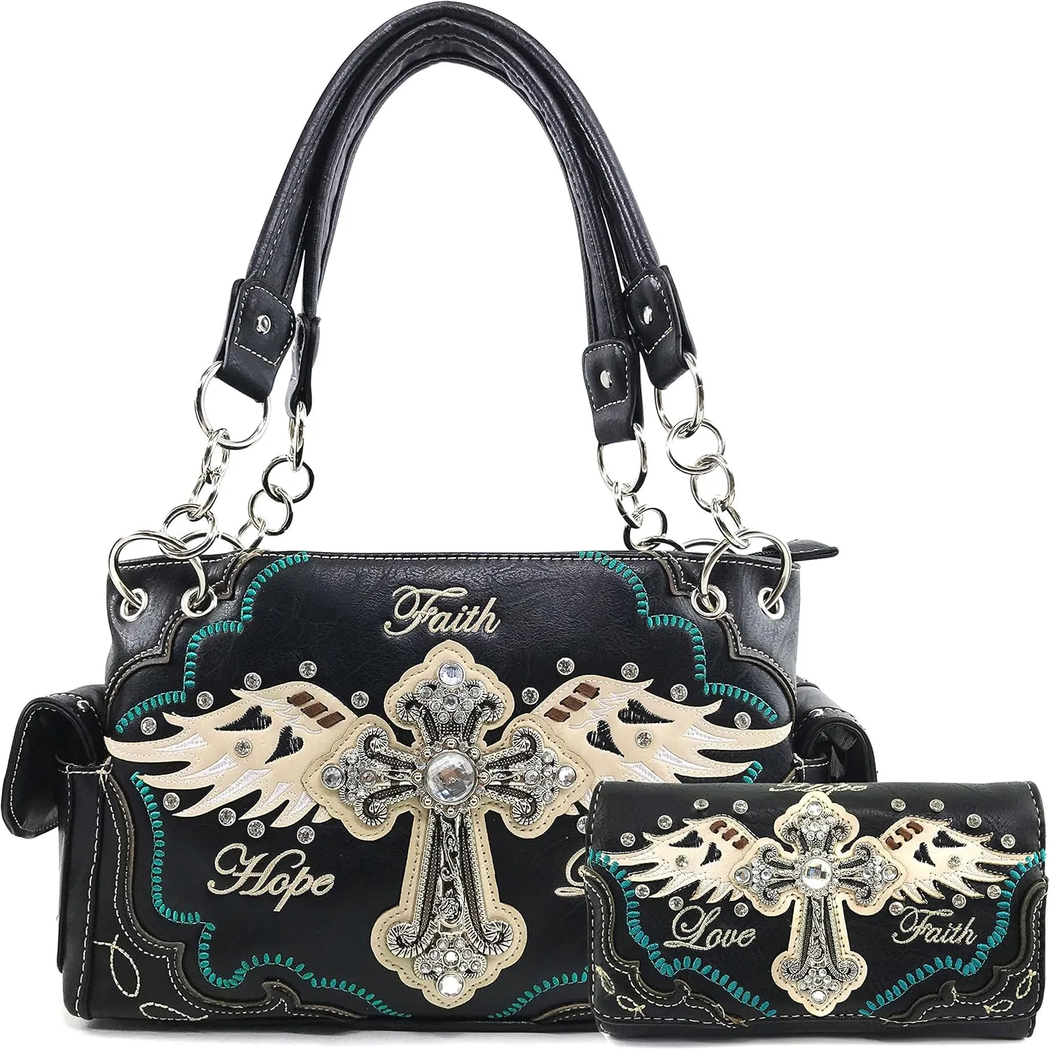 Justin West Women's Concealed Carry Angel Wings Cross Faith Hope Love Western Handbag Tote Purse