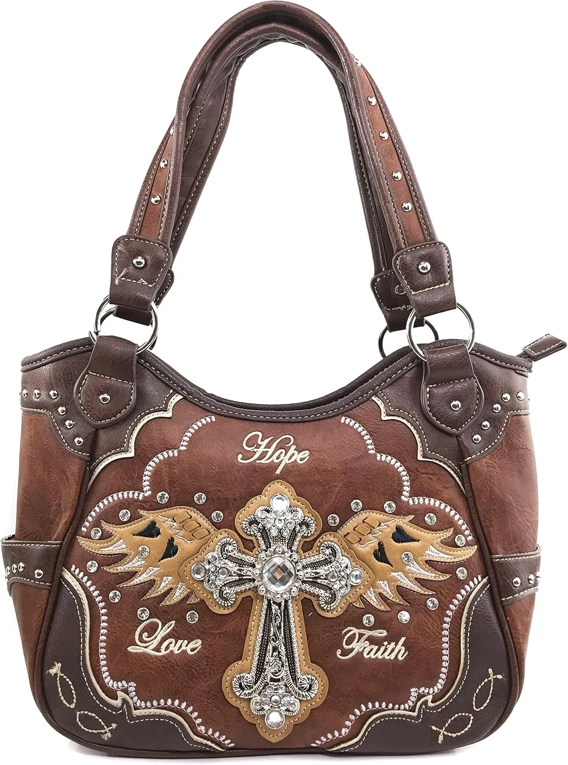Justin West Women's Concealed Carry Angel Wings Cross Faith Hope Love Western Handbag Tote Purse