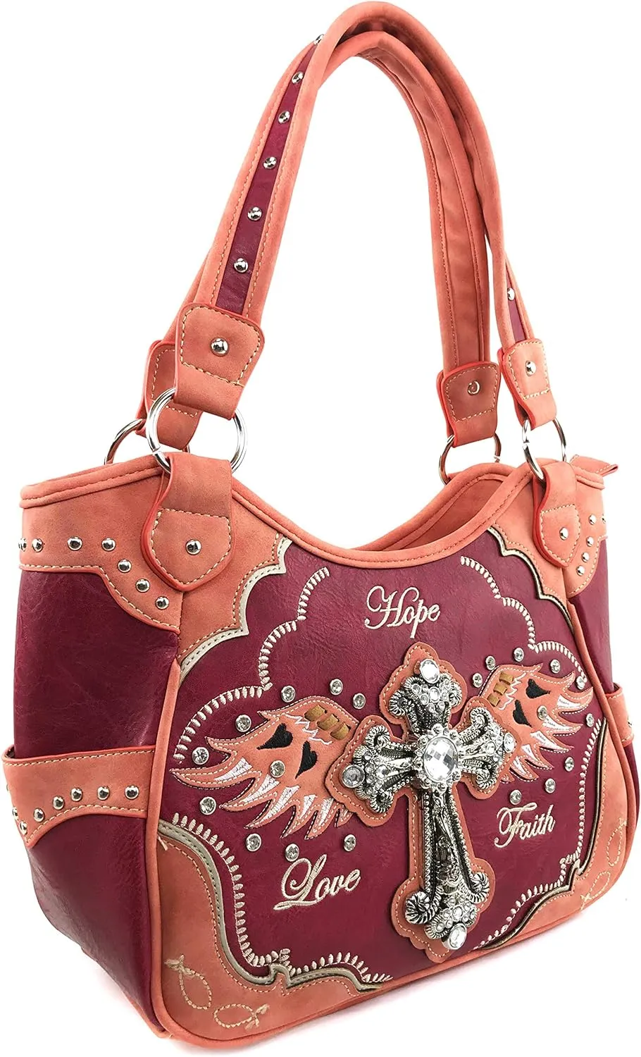 Justin West Women's Concealed Carry Angel Wings Cross Faith Hope Love Western Handbag Tote Purse