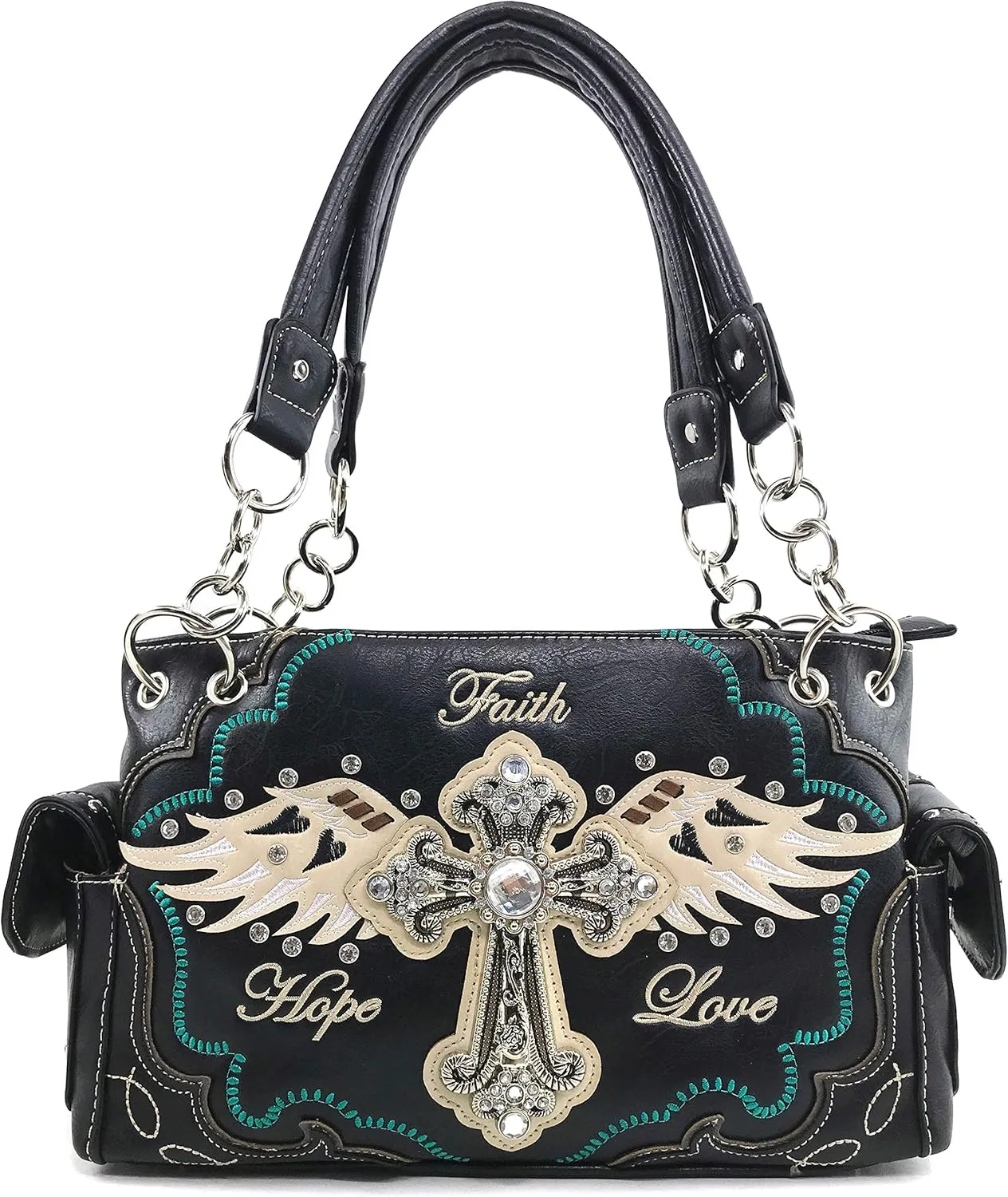 Justin West Women's Concealed Carry Angel Wings Cross Faith Hope Love Western Handbag Tote Purse
