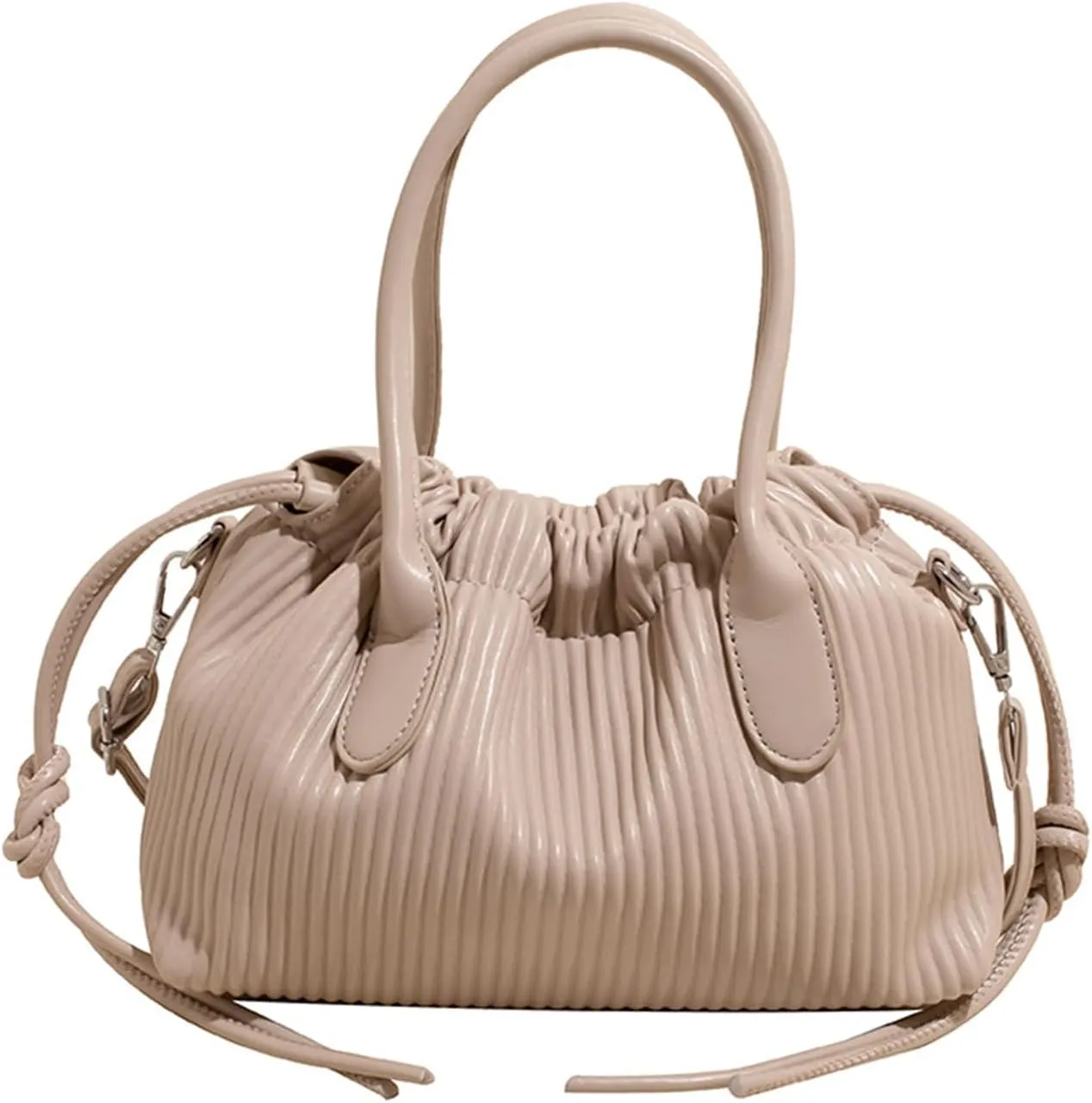JYG Exquisite Handbag for Women Stripe Drawstring Satchel Bag Lightweight Shoulder Bag with Removable Strap