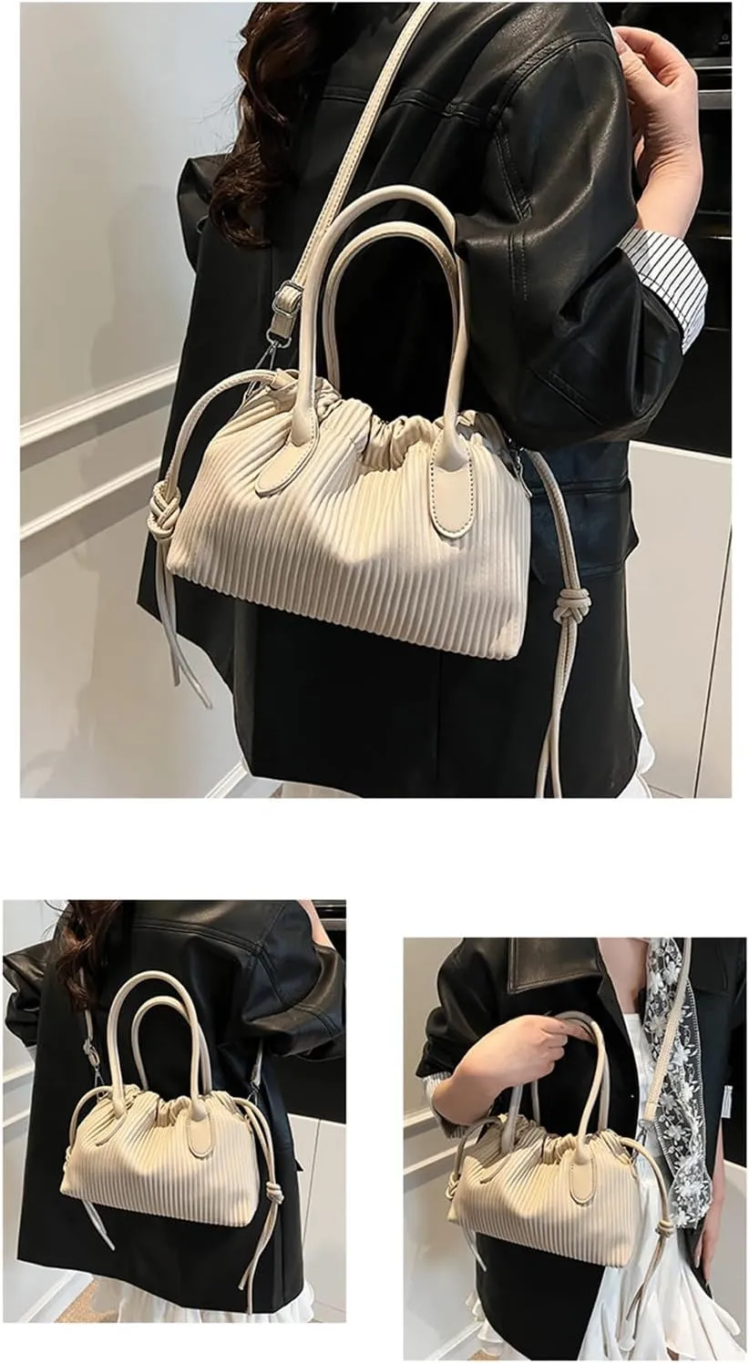 JYG Exquisite Handbag for Women Stripe Drawstring Satchel Bag Lightweight Shoulder Bag with Removable Strap