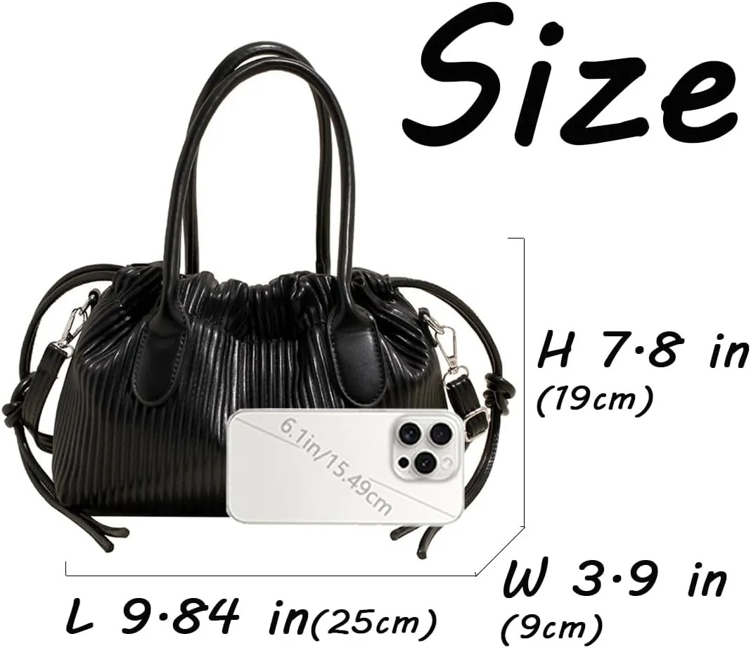JYG Exquisite Handbag for Women Stripe Drawstring Satchel Bag Lightweight Shoulder Bag with Removable Strap