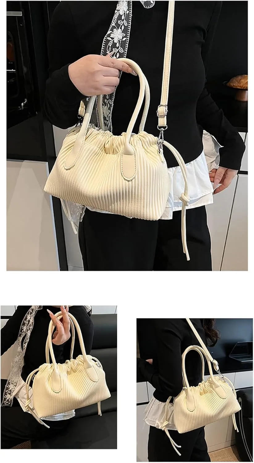 JYG Exquisite Handbag for Women Stripe Drawstring Satchel Bag Lightweight Shoulder Bag with Removable Strap