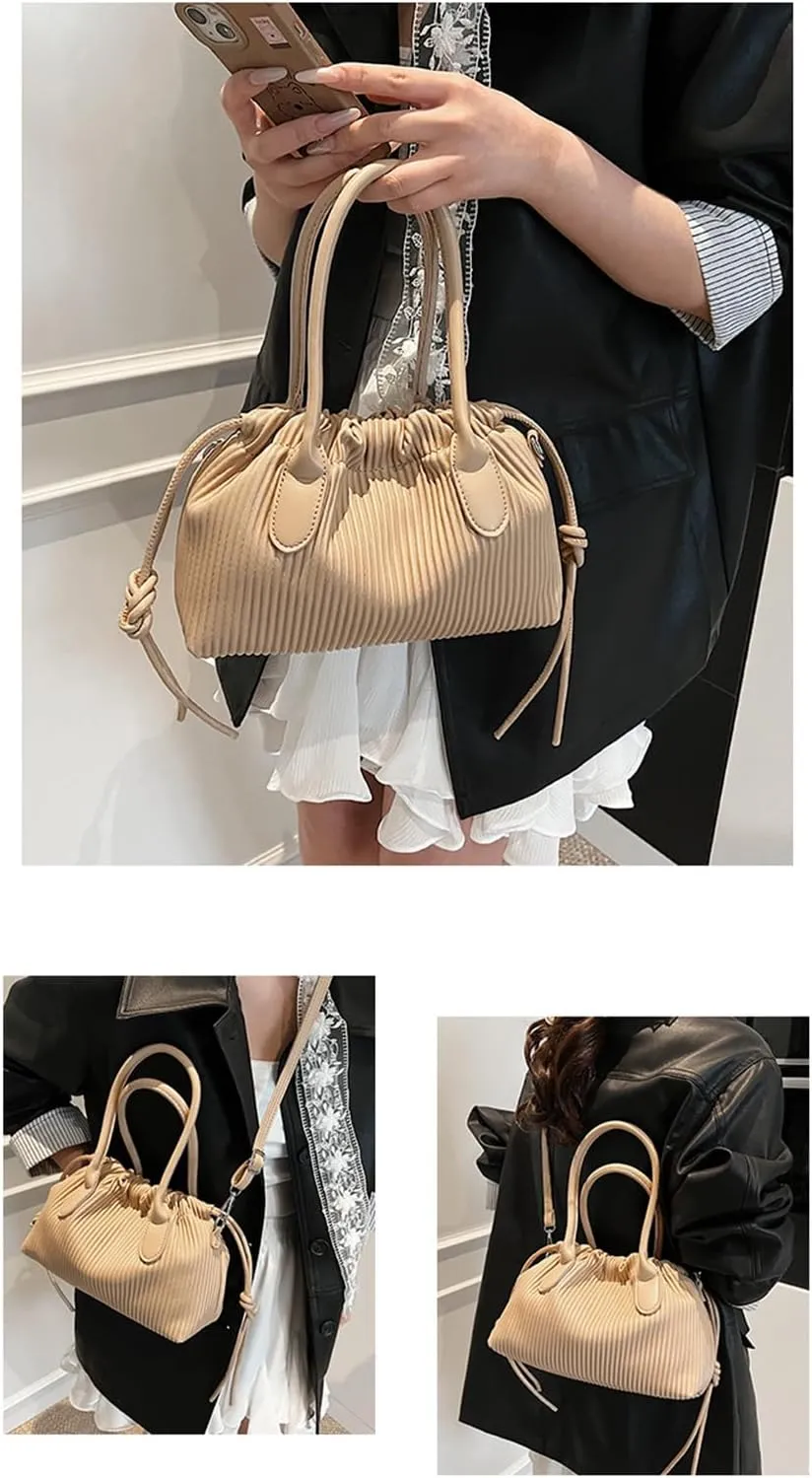 JYG Exquisite Handbag for Women Stripe Drawstring Satchel Bag Lightweight Shoulder Bag with Removable Strap