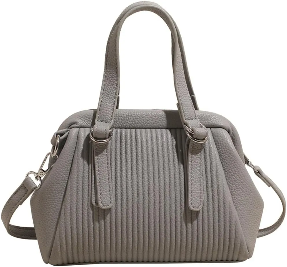 JYG Small Tote Bag for Women Spring PU Leather Shoulder Bag Kiss Lock Satchel Purse with Adjustable Strap