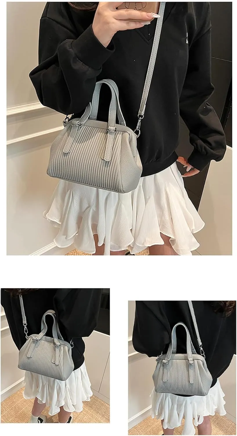 JYG Small Tote Bag for Women Spring PU Leather Shoulder Bag Kiss Lock Satchel Purse with Adjustable Strap