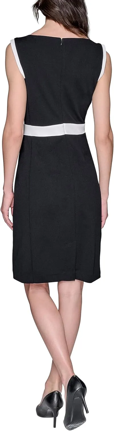 Karl Lagerfeld Paris Women's Lined Arm Trim Scuba Crepe Sheath Dress