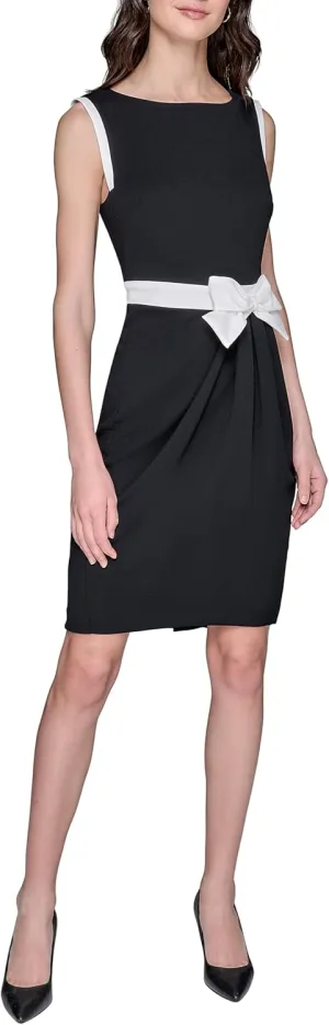 Karl Lagerfeld Paris Women's Lined Arm Trim Scuba Crepe Sheath Dress