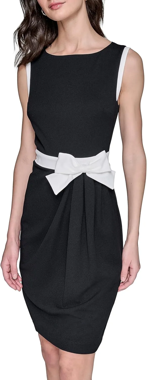 Karl Lagerfeld Paris Women's Lined Arm Trim Scuba Crepe Sheath Dress