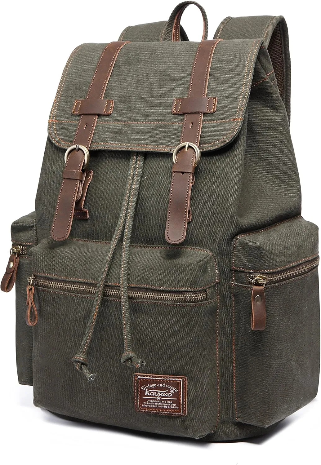 KAUKKO Vintage Casual Canvas and Leather Rucksack Backpack