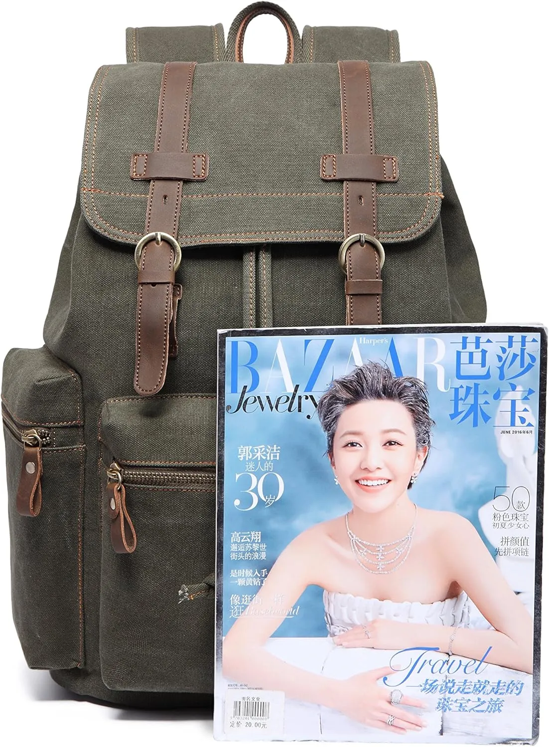 KAUKKO Vintage Casual Canvas and Leather Rucksack Backpack
