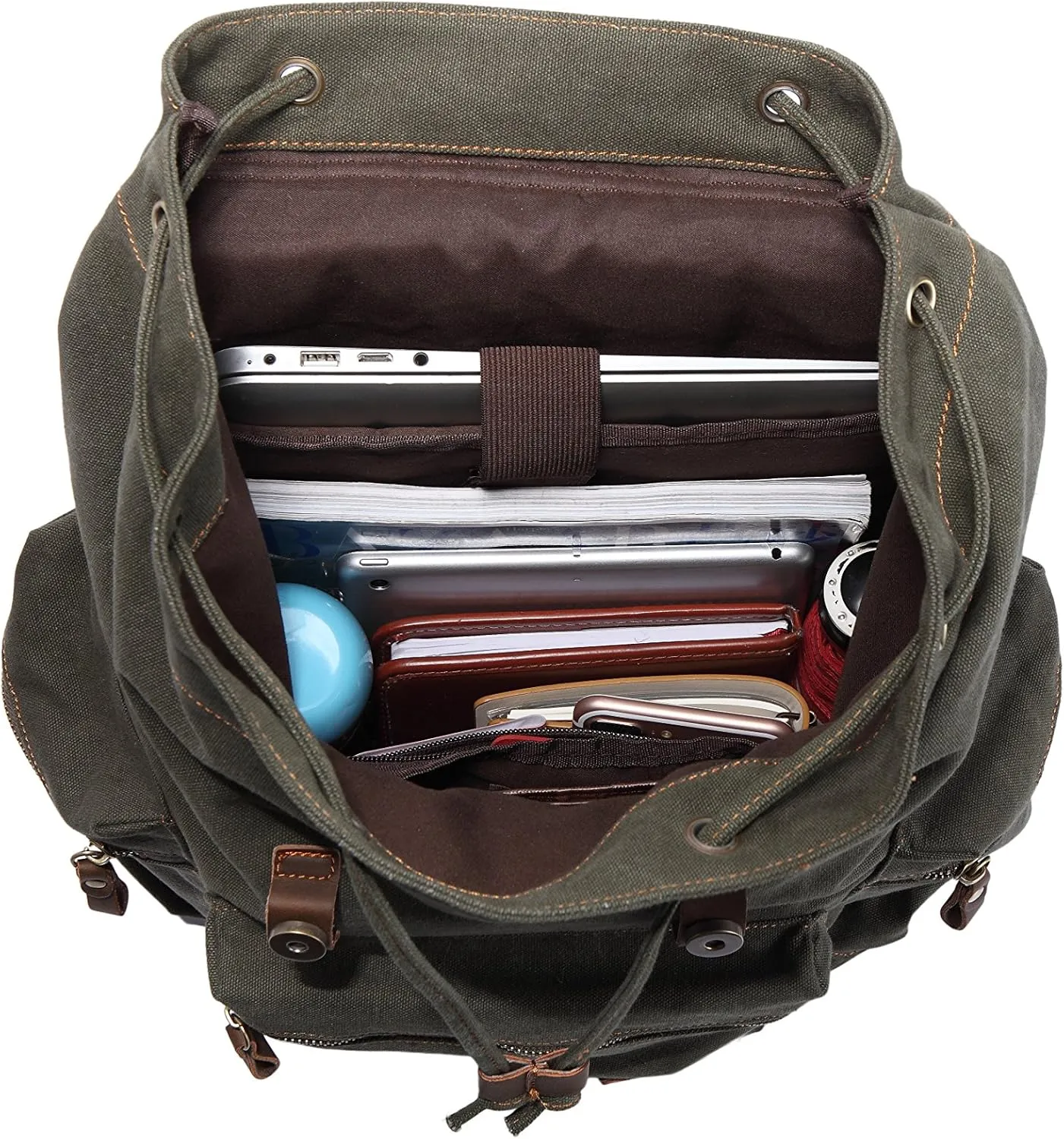 KAUKKO Vintage Casual Canvas and Leather Rucksack Backpack