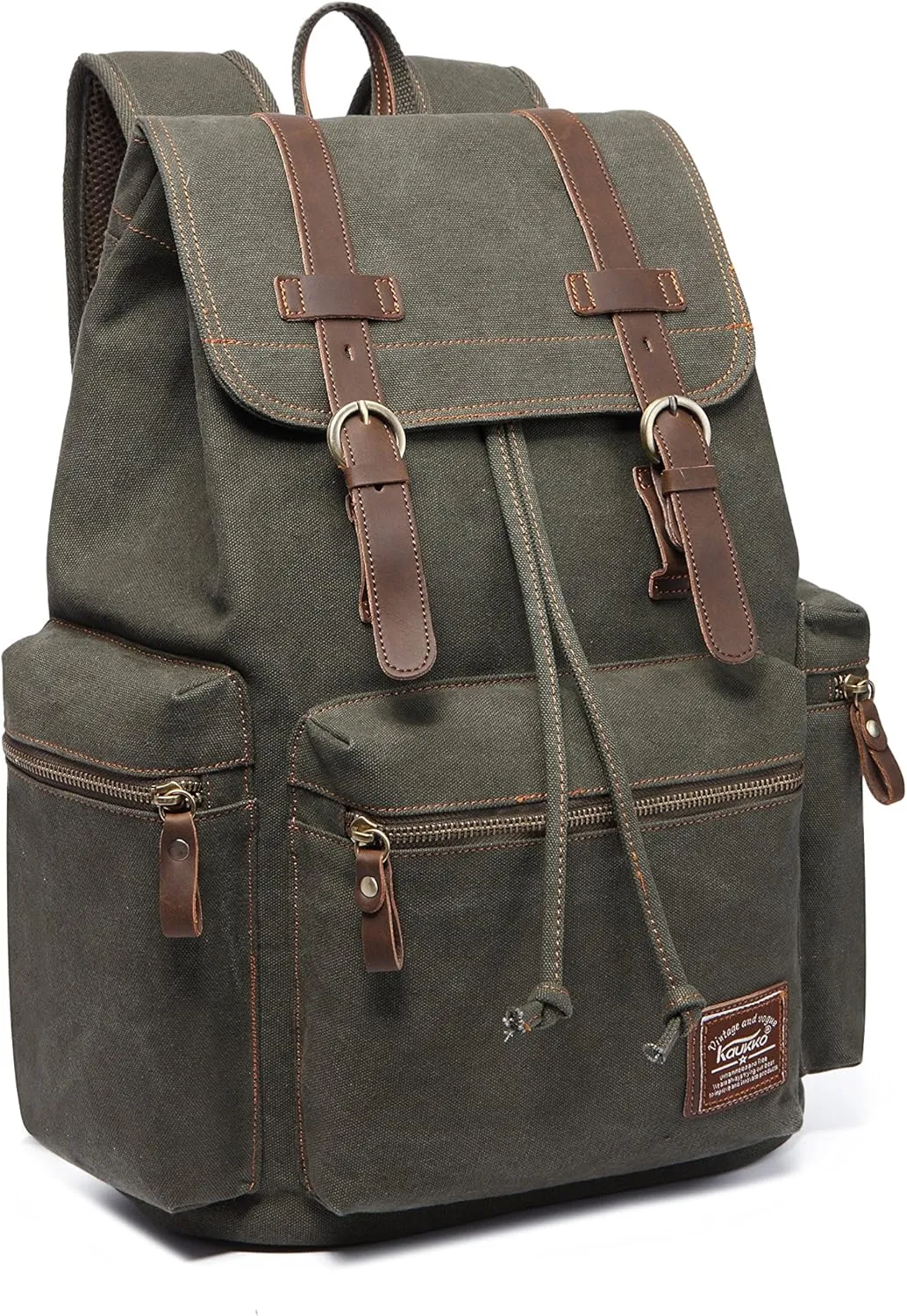 KAUKKO Vintage Casual Canvas and Leather Rucksack Backpack