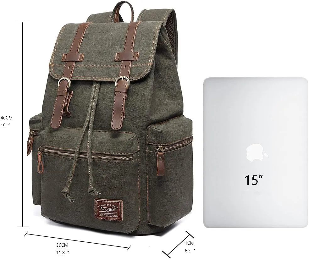 KAUKKO Vintage Casual Canvas and Leather Rucksack Backpack