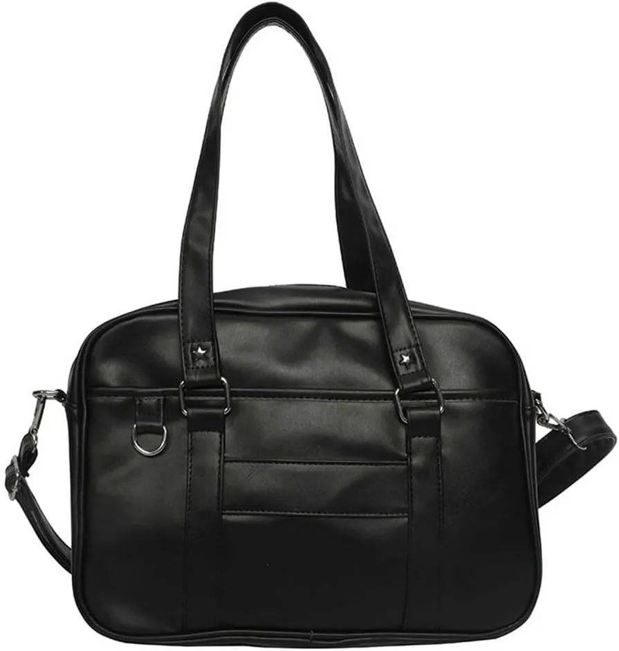 Kawaii Messenger Bag PU Leather JK Uniform Bag with Adjustable Strap Tote Shoulder Bag with Zipper Closure Crossbody Bag Messenger Bag (Black)