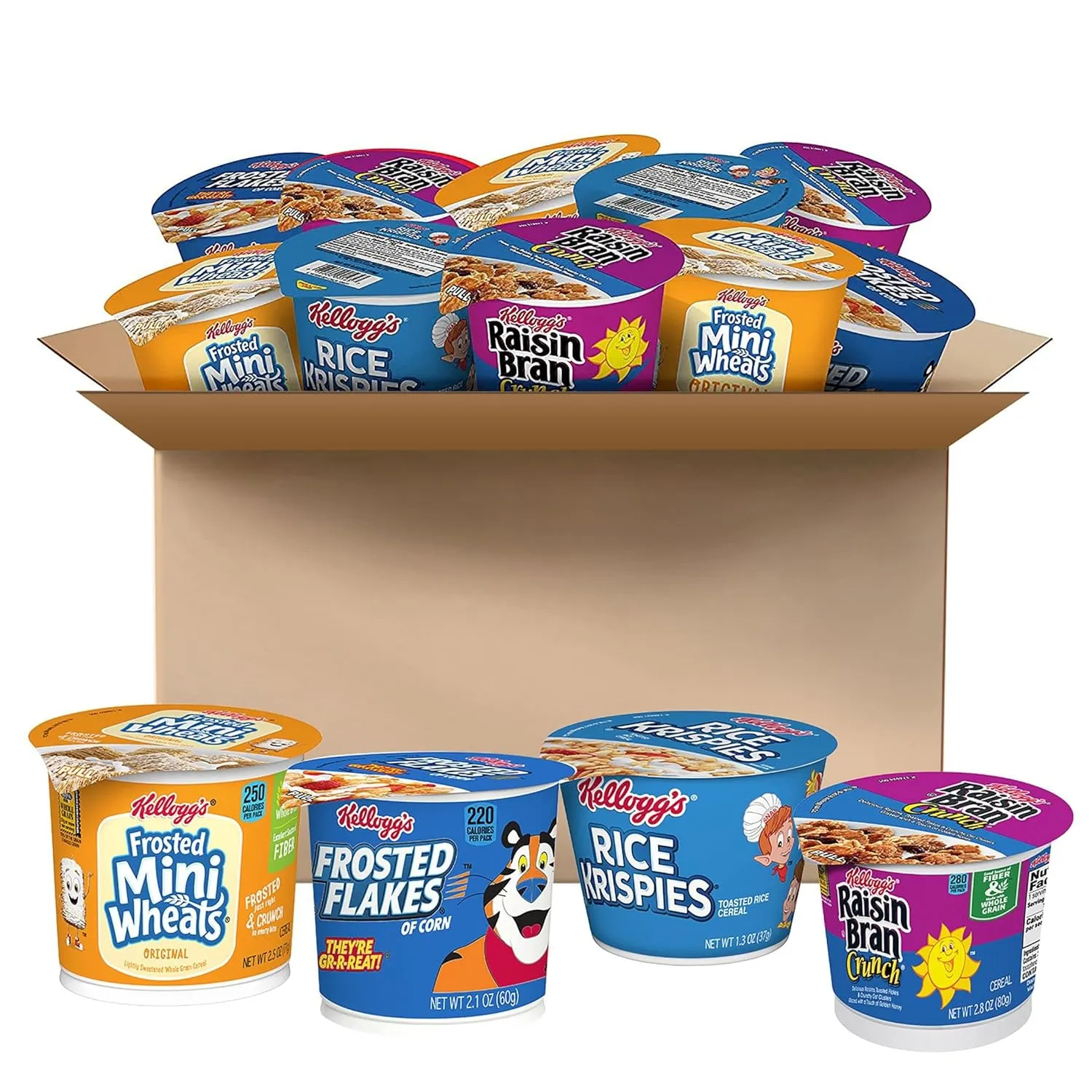 Kellogg's Cold Breakfast Cereal Cups, Bulk Pantry Staples, Cereal Cups to Go, Variety Pack (24 Cups)