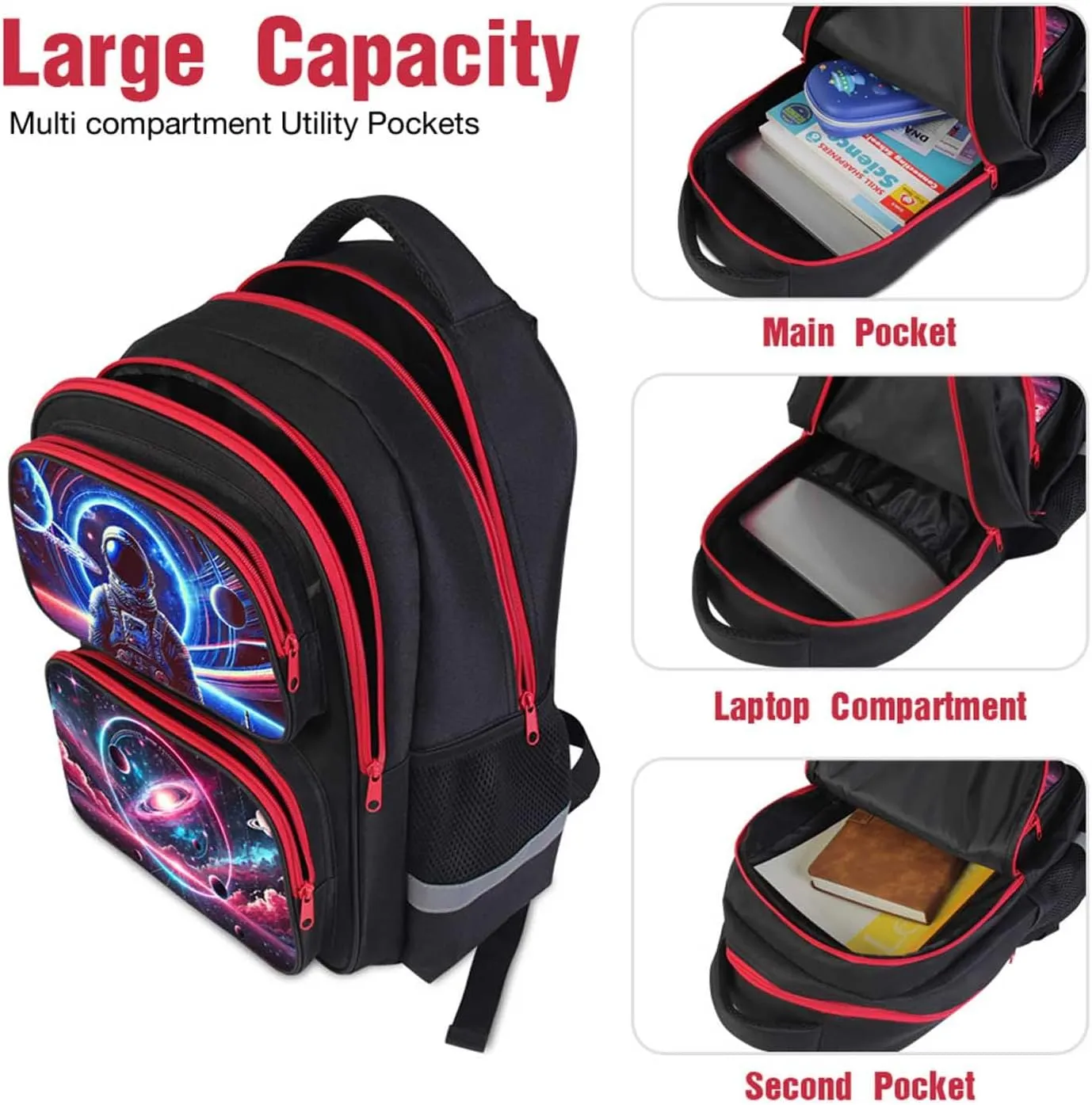 Kids Backpack for Boys and Girls, School Bag with Astronaut Galaxy Space Design, 17" Adjustable Bookbag for Back to School and Travel, Elementary and Middle School, Ages 6–18