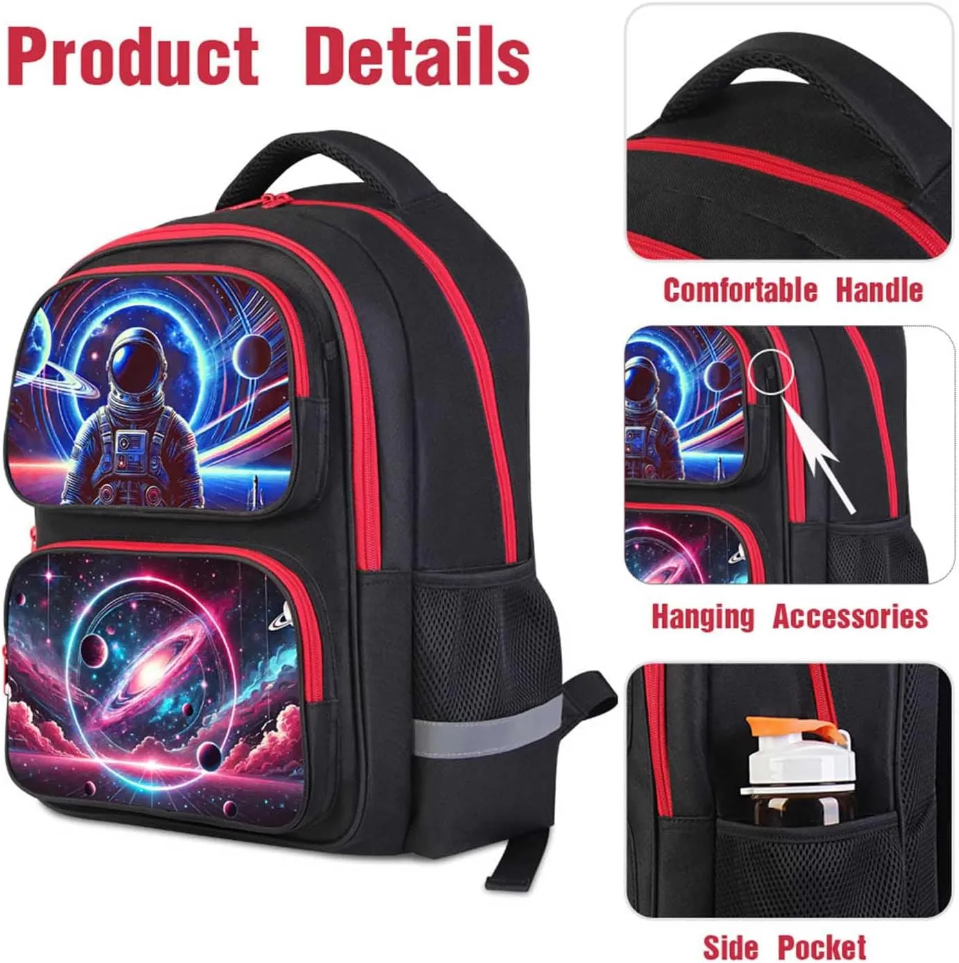 Kids Backpack for Boys and Girls, School Bag with Astronaut Galaxy Space Design, 17" Adjustable Bookbag for Back to School and Travel, Elementary and Middle School, Ages 6–18