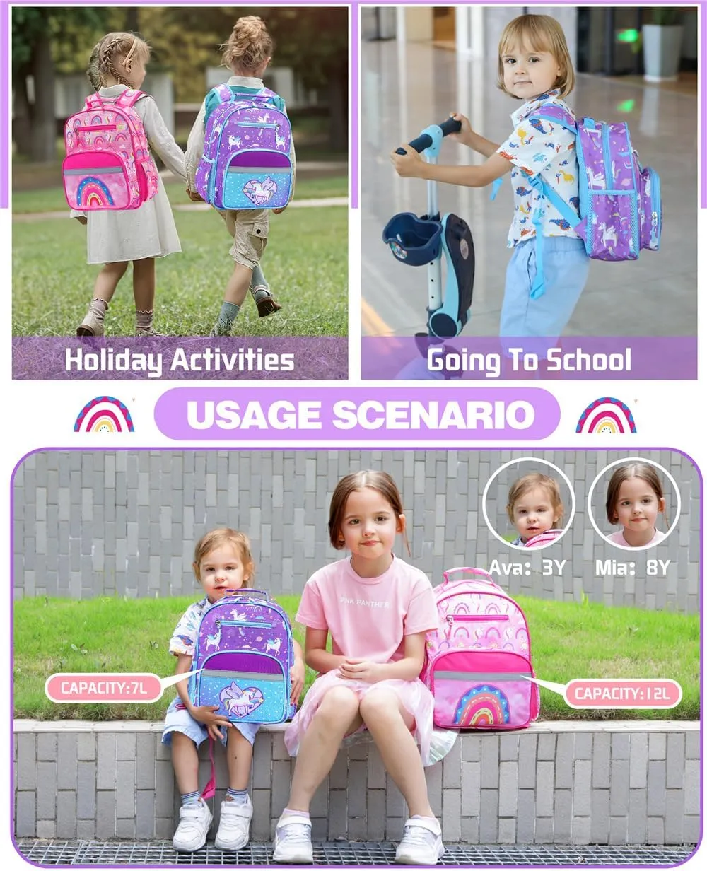 Kids Backpack for School Girls Toddlers Boys Cute Lightweight Bookbag Preschool Kindergarten Primary Elementary School Travel Gifts Bags(Purple Unicorn,Kids / 12L)