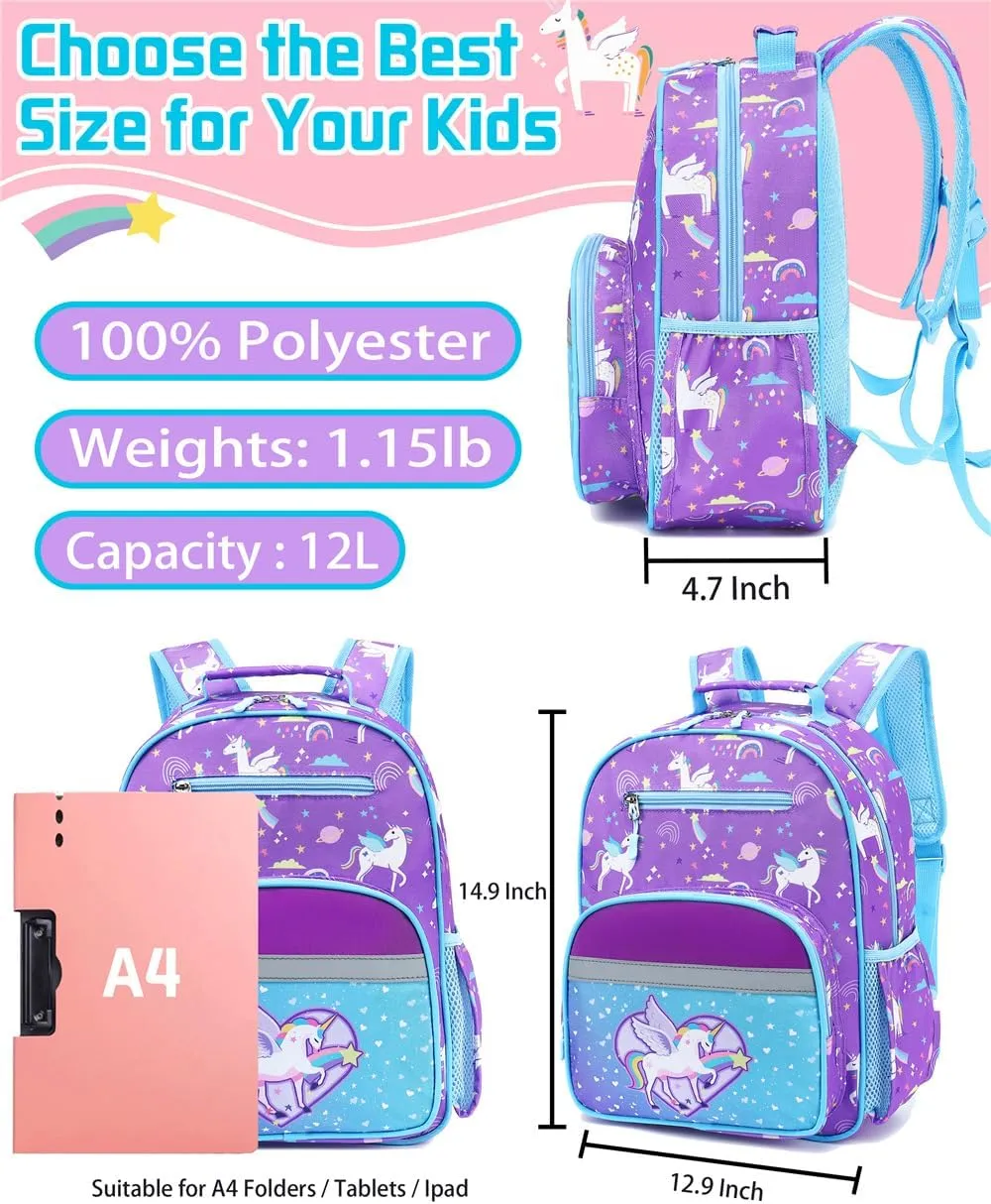 Kids Backpack for School Girls Toddlers Boys Cute Lightweight Bookbag Preschool Kindergarten Primary Elementary School Travel Gifts Bags(Purple Unicorn,Kids / 12L)