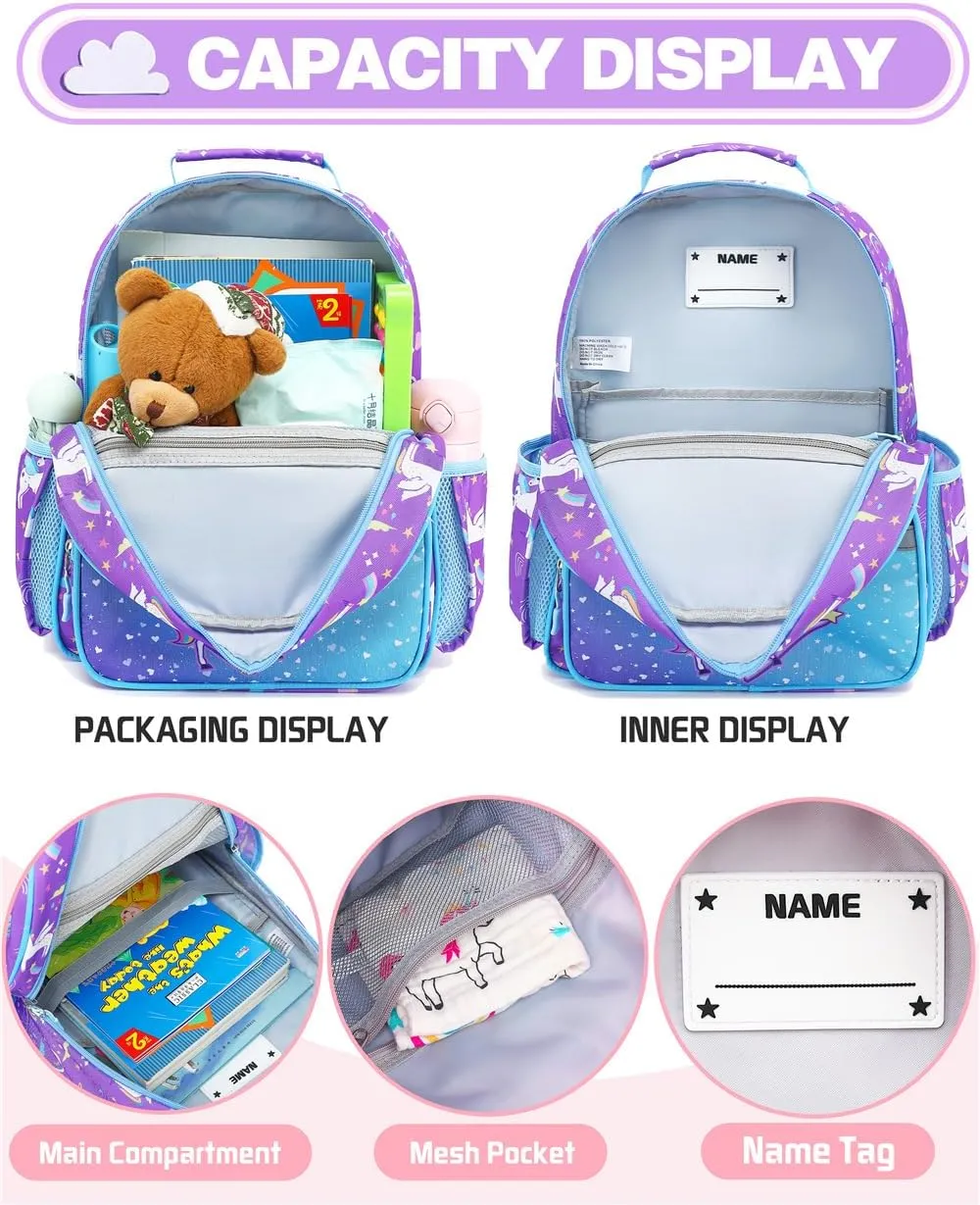 Kids Backpack for School Girls Toddlers Boys Cute Lightweight Bookbag Preschool Kindergarten Primary Elementary School Travel Gifts Bags(Purple Unicorn,Kids / 12L)
