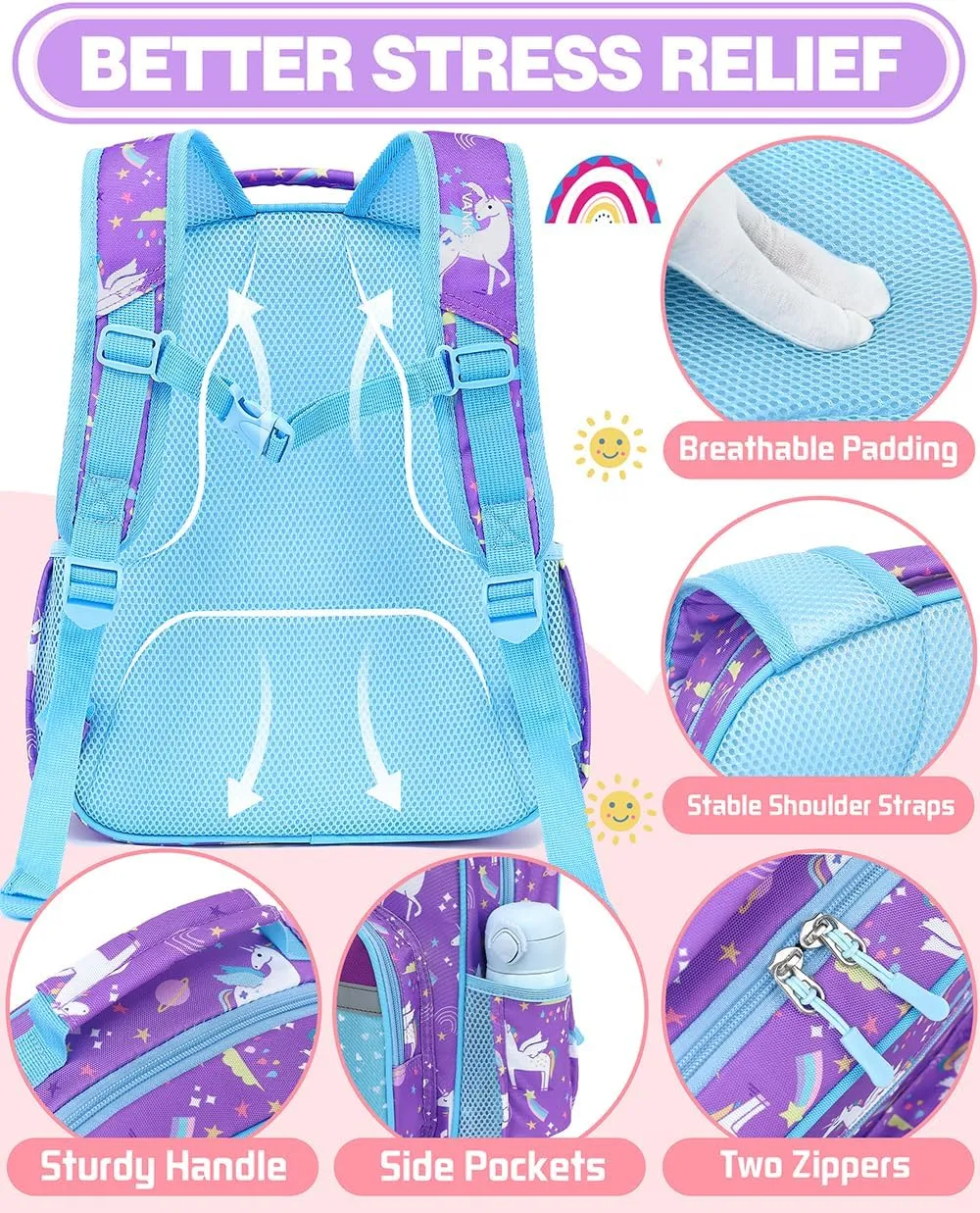 Kids Backpack for School Girls Toddlers Boys Cute Lightweight Bookbag Preschool Kindergarten Primary Elementary School Travel Gifts Bags(Purple Unicorn,Kids / 12L)