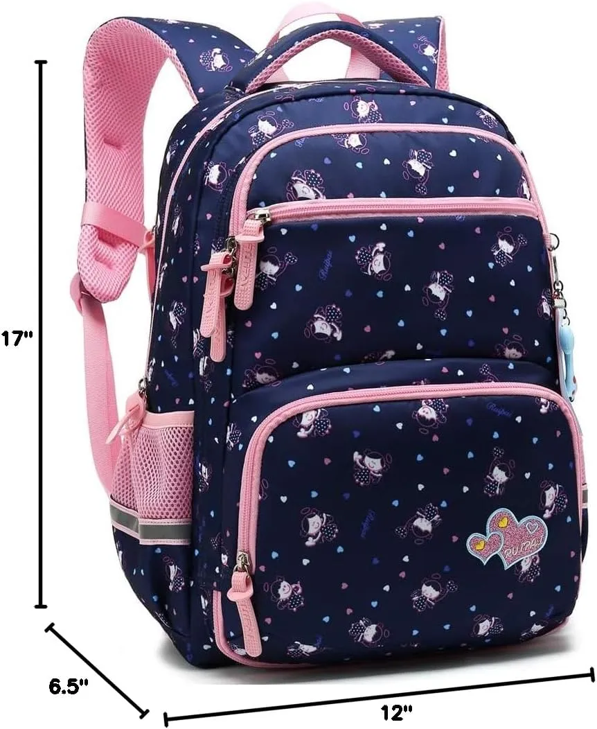 Kids Girls School Backpack with Chest Strap Princess Cute Big Elementary Bookbag (Medium, Royalblue)