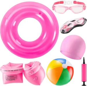 Kids Swim Tubes Rings Swim Goggles Swimming Goggles with Anti-Fog and Anti-UV Inflatable Arm Floaties Silicone Swim Tube Raft Swimming Cap Beach Ball Air Pump Pool Toys Floats