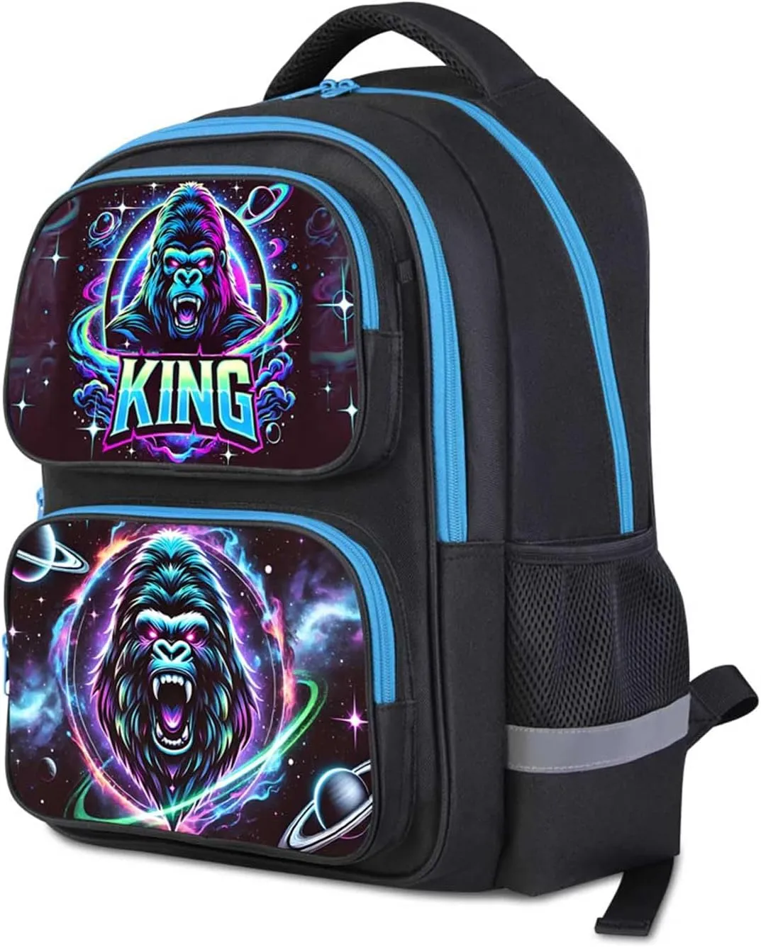 King Gorilla Animal Kids Backpack for Boys and Girls, Lighweight Large Capacity Bookbag, Adjustable Straps School Bag for Back to School & Travel, 17" Student Back Pack for Children Age 6-18